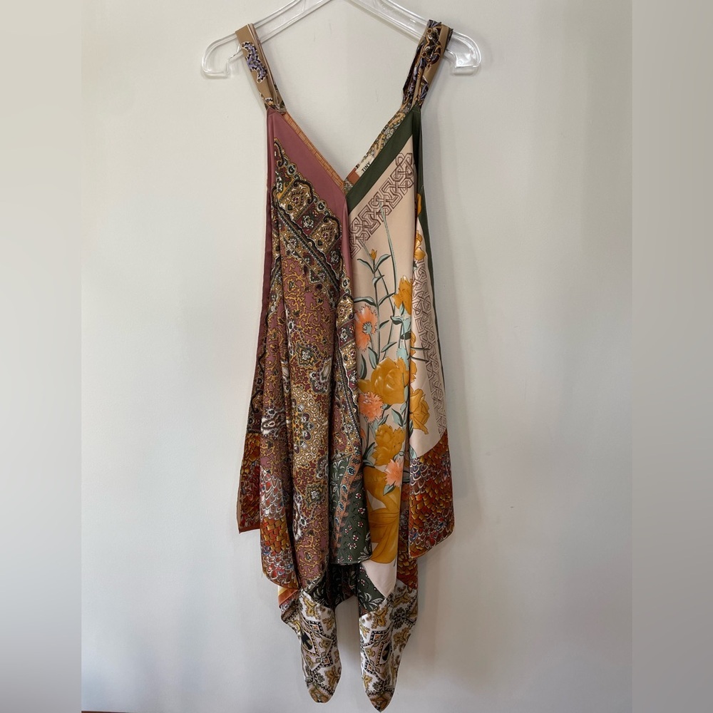 Anthropologie Tiny Scarf Dress Sebou Print Asymmetrical Hem Boho Women’s Sz SP - Picture 2 of 9